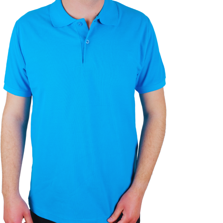 Baskılı Polo Yaka Premium Tişört Turkuaz - TOPTAN (10 Adet)