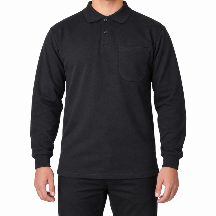Baskılı Polo Yaka Sweat Siyah