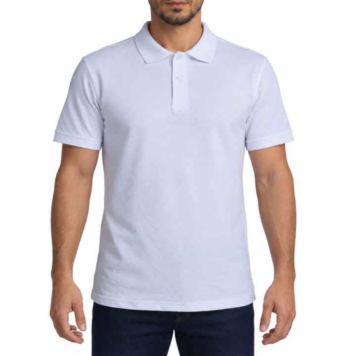 Baskılı Polo Yaka Tişört Basic Beyaz