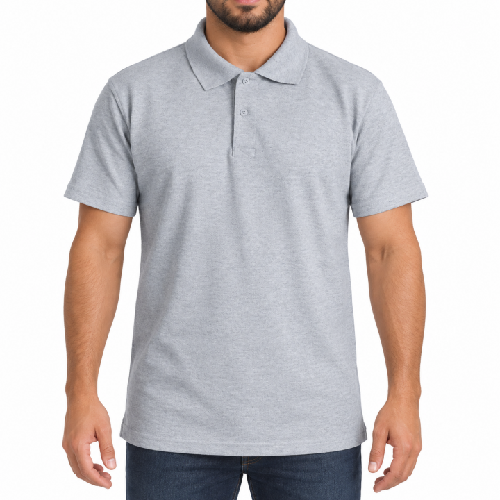 Baskılı Polo Yaka Tişört Basic Gri