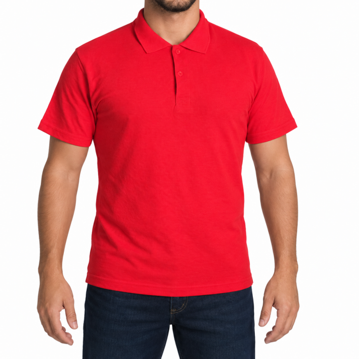 Baskılı Polo Yaka Tişört Basic Kırmızı