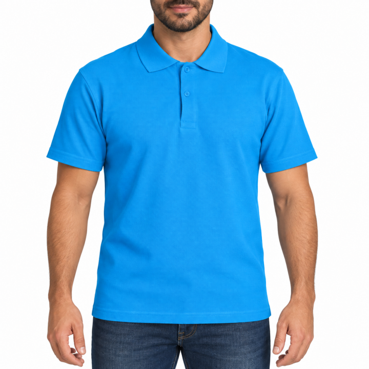 Baskılı Polo Yaka Tişört Basic Turkuaz
