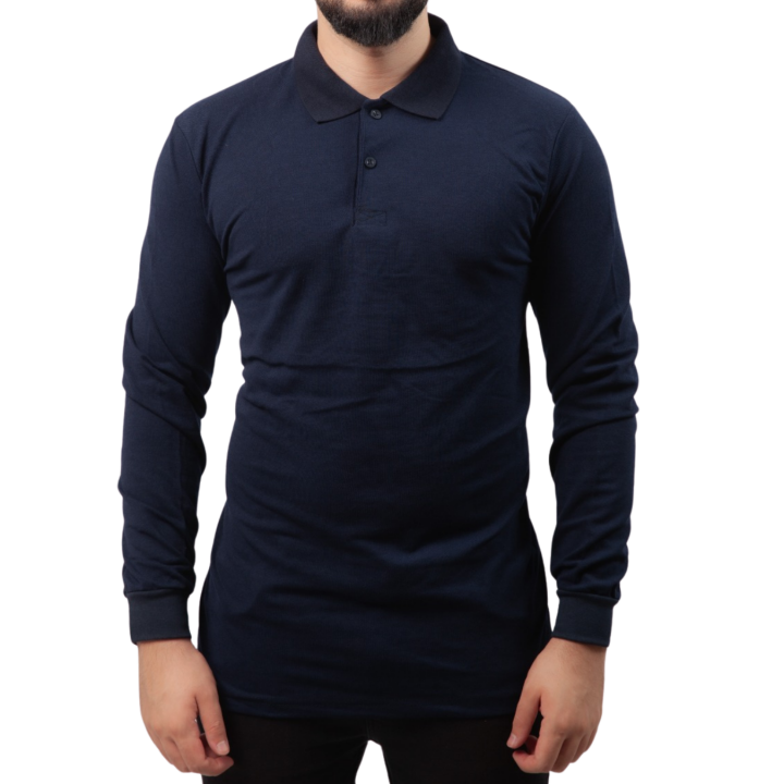 Baskılı Polo Yaka Uzun Kol T-shirt Lacivert - Basic