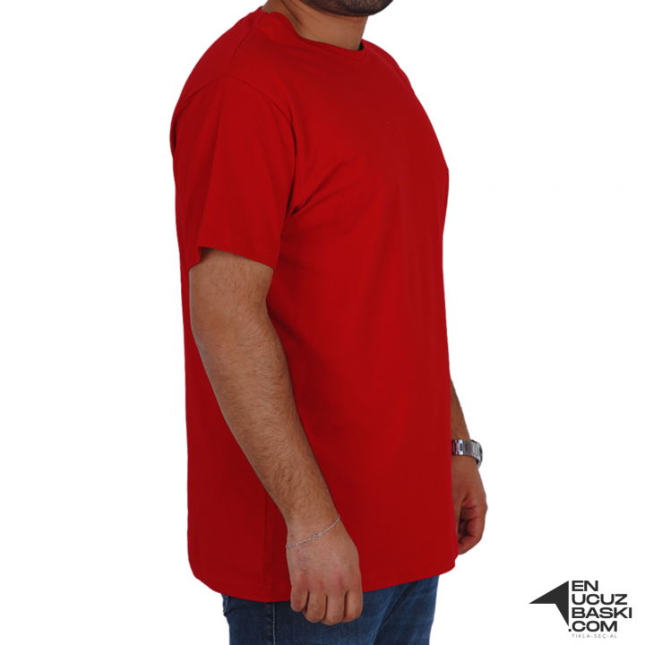 Baskılı Sıfır Yaka Basic Tişört Kırmızı - TOPTAN (10 Adet)