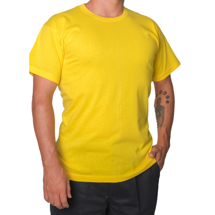 Baskılı Sıfır Yaka Company Tişört Sarı - TOPTAN (10 Adet)