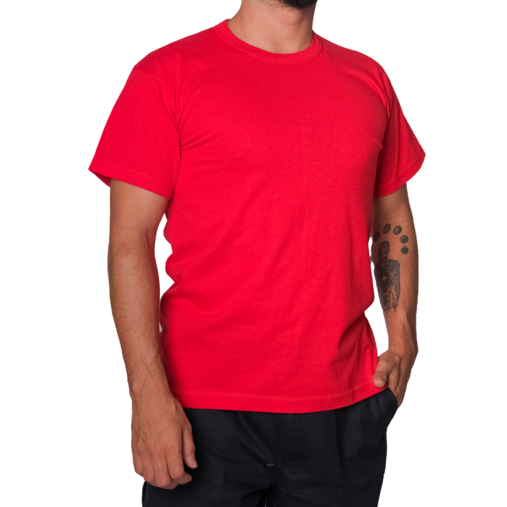Baskılı Sıfır Yaka Company Tişört Kırmızı - TOPTAN (10 Adet)