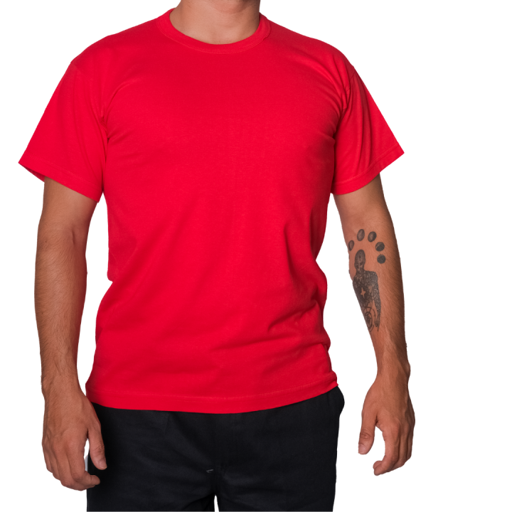 Baskılı Sıfır Yaka Company Tişört Kırmızı - TOPTAN (10 Adet)