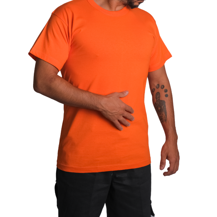 Baskılı Sıfır Yaka Company Tişört Turuncu - TOPTAN (10 Adet)