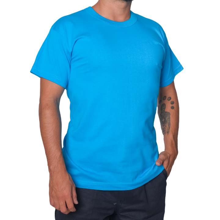 Baskılı Sıfır Yaka Company Tişört Turkuaz - TOPTAN (10 Adet)