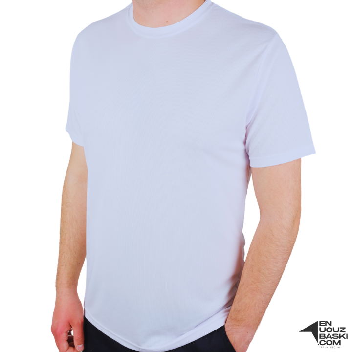 Baskılı Sıfır Yaka T-shirt Beyaz - Dry Touch