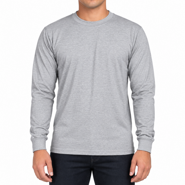 Baskılı Sıfır Yaka Uzun Kol T-shirt Gri - Company