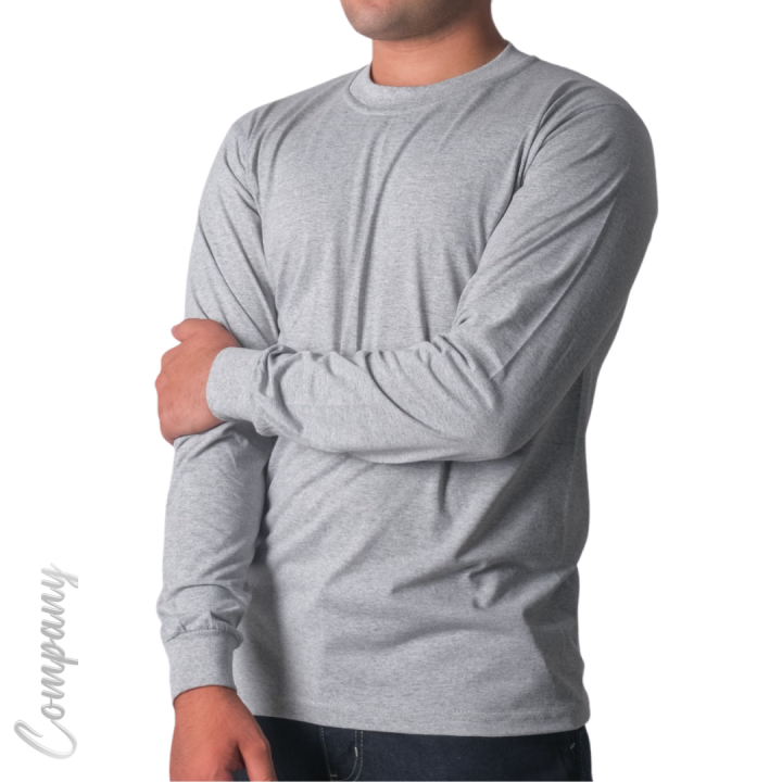 Baskılı Sıfır Yaka Uzun Kol T-shirt Gri - Company