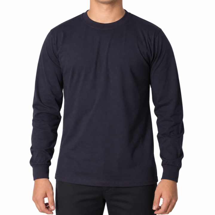 Baskılı Sıfır Yaka Uzun Kol T-shirt Lacivert - Company