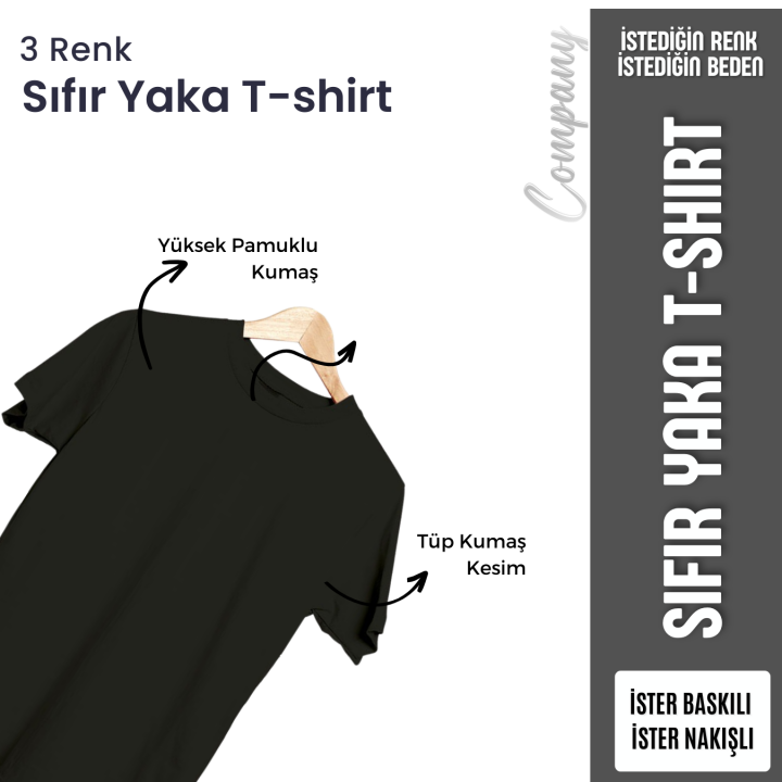 Baskılı Sıfır Yaka Uzun Kol T-shirt Siyah - Company