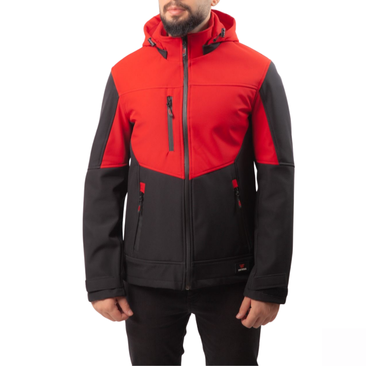 Baskılı Softshell Mont Kapşonlu / Kırmızı -  İş Kıyafeti
