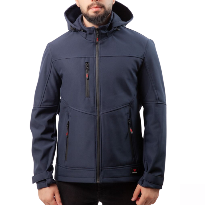 Baskılı Softshell Mont Kapşonlu / Lacivert -  İş Kıyafeti