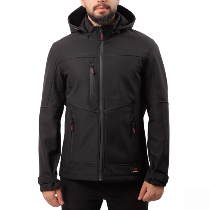 Baskılı Softshell Mont Kapşonlu / Siyah-  İş Kıyafeti