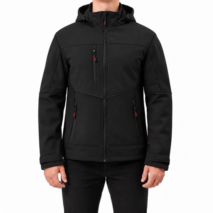 Baskılı Softshell Mont Kapşonlu / Siyah-  İş Kıyafeti