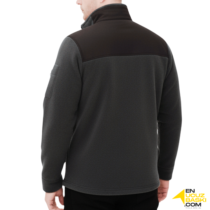 Baskılı Softshelli Polar Mont 3 Cepli / Gri İş Kıyafeti