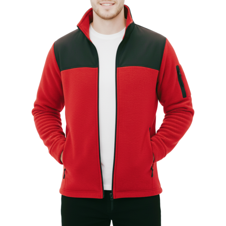 Baskılı Softshelli Polar Mont 3 Cepli / Kırmızı İş Kıyafeti