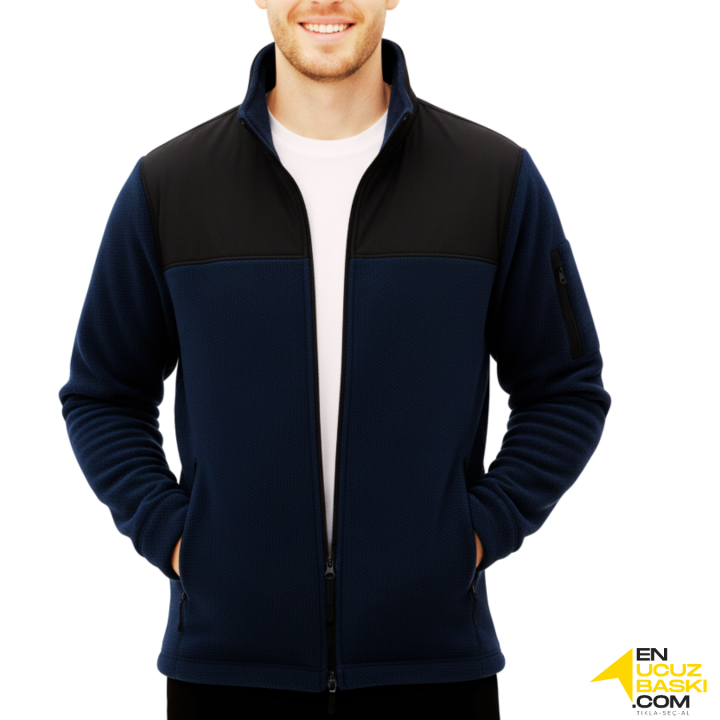 Baskılı Softshelli Polar Mont 3 Cepli / Lacivert İş Kıyafeti