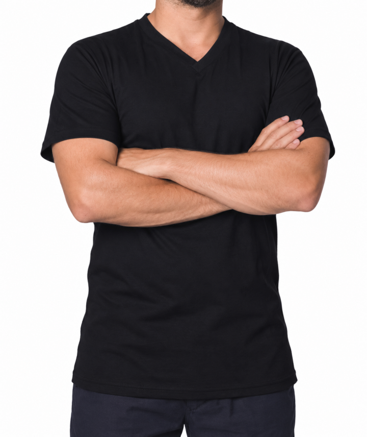 Baskılı V Yaka T-shirt Siyah - Company