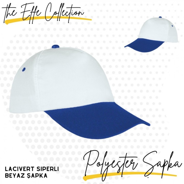 Baskılı Polyester Şapka Lacivert Siperli Beyaz