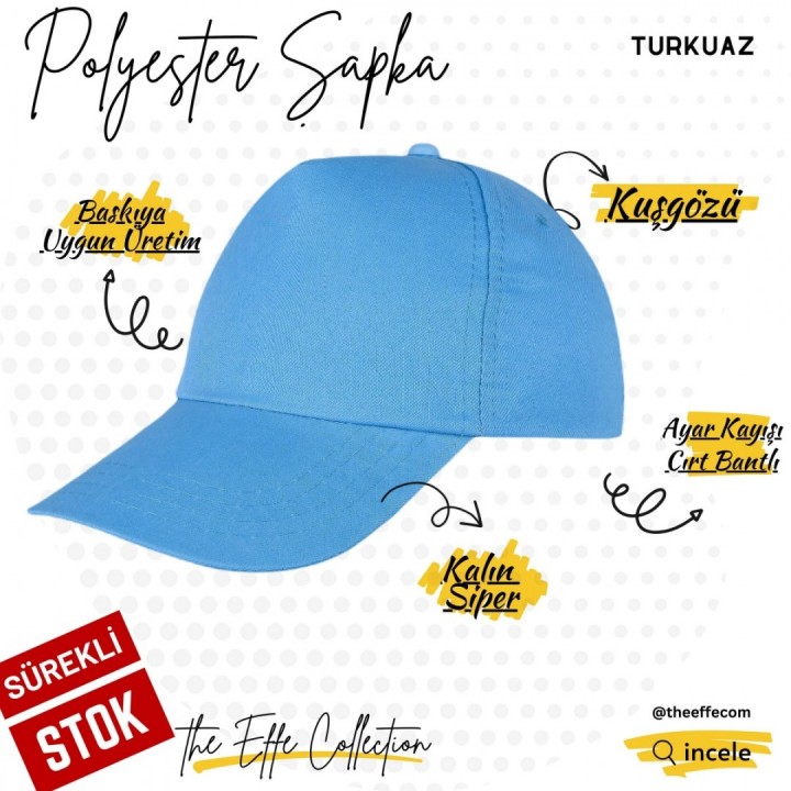 Baskılı Polyester Şapka Turkuaz