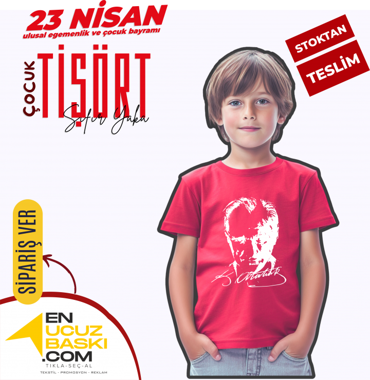 Sıfır Yaka Tişört Çocuk 23 NİSAN Baskılı Model 02