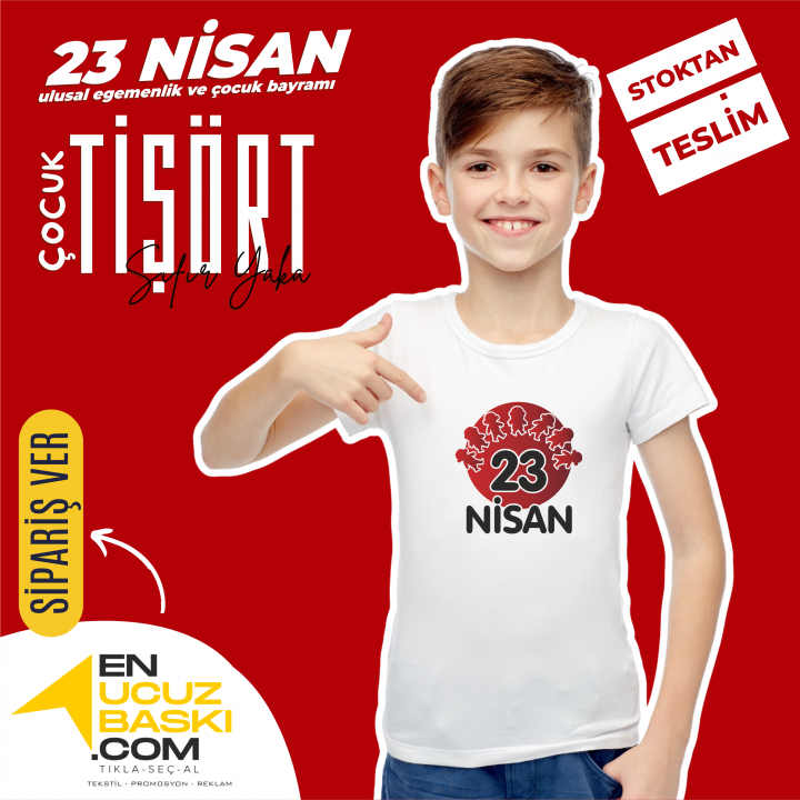 Sıfır Yaka Tişört Çocuk 23 NİSAN Baskılı Model 04
