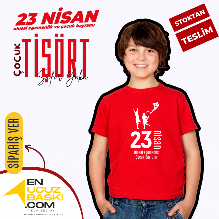 Sıfır Yaka Tişört Çocuk 23 NİSAN Baskılı Model 05