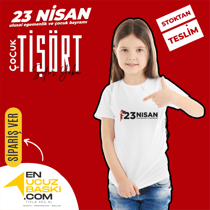 Sıfır Yaka Tişört Çocuk 23 NİSAN Baskılı Model 01