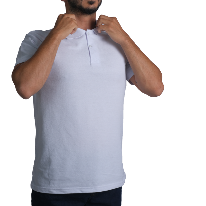 Baskılı Polo Yaka Tişört Basic Beyaz