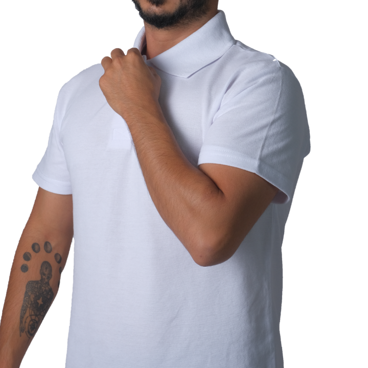 Baskılı Polo Yaka Tişört Basic Beyaz