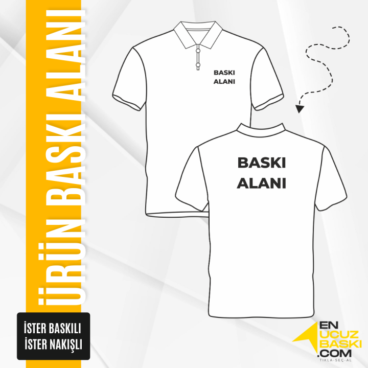 Baskılı Polo Yaka Tişört Basic Beyaz