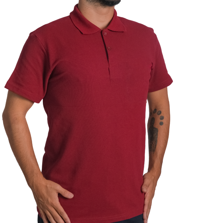 Baskılı Polo Yaka Tişört Basic Bordo