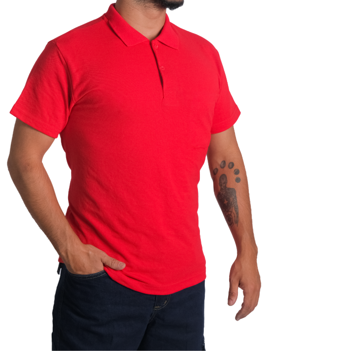 Baskılı Polo Yaka Tişört Basic Kırmızı