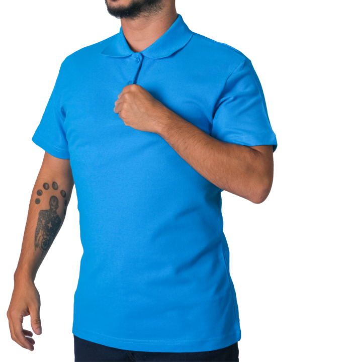 Baskılı Polo Yaka Tişört Basic Turkuaz