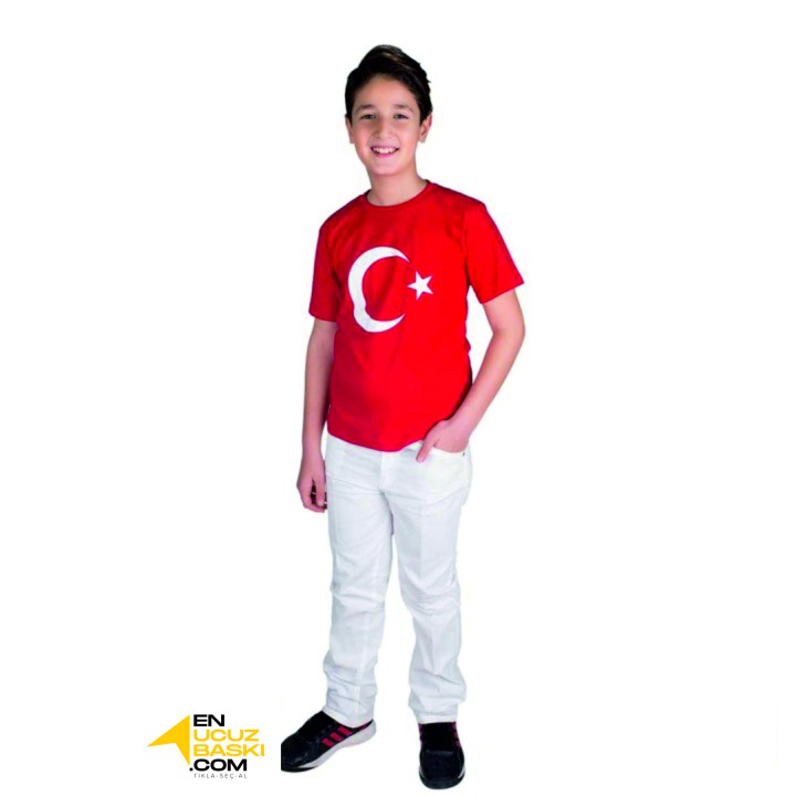Türk Bayrağı Baskılı Tişört / Çocuk